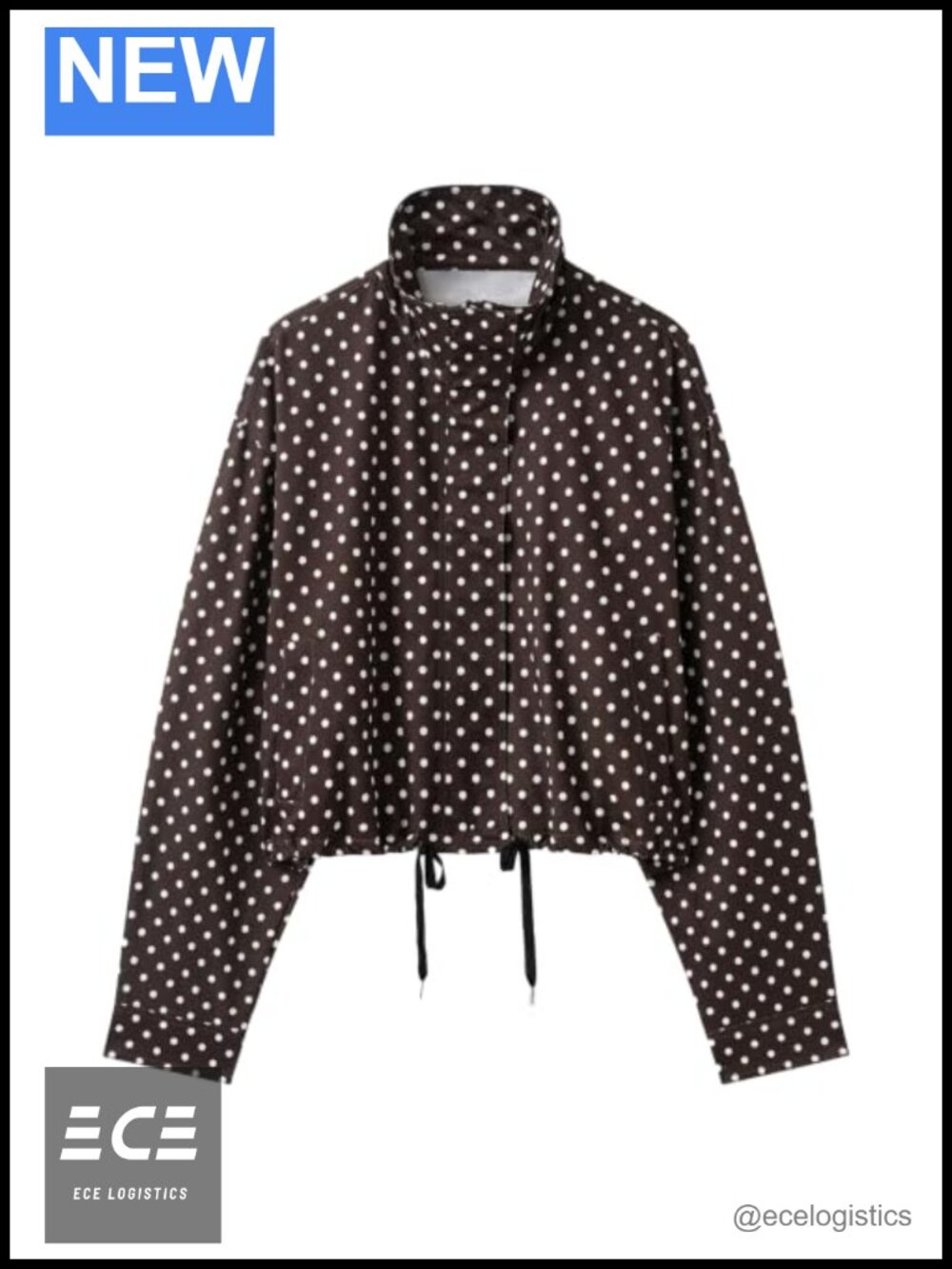 Flygo Women's Polka Dot Cropped Jacket Stand Collar Zip Up Oversized